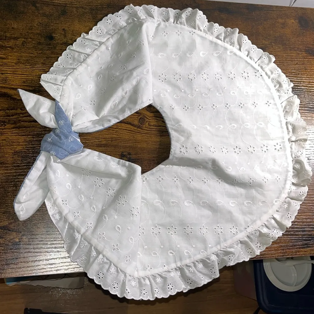 Deadstock Vintage handmade eyelet lace collar NEW pastel country blue Peter Pan - Image 7