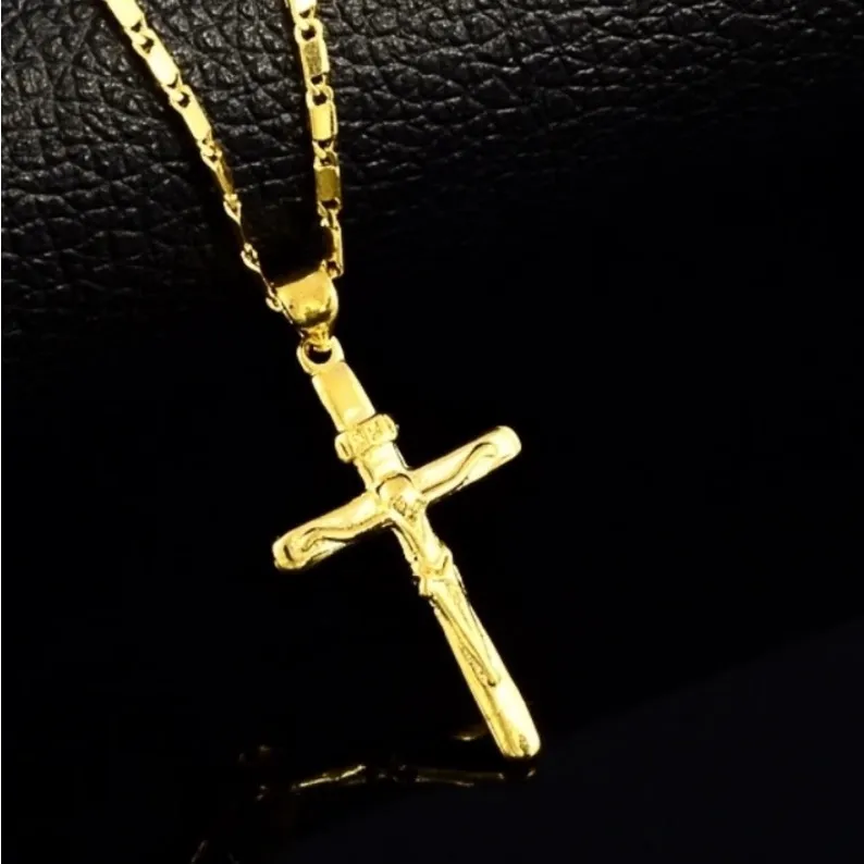 NEW Unisex 24k Yellow Gold Vermeil Crucifix Cross Pendant Necklace, 16-18”‎ - Image 6