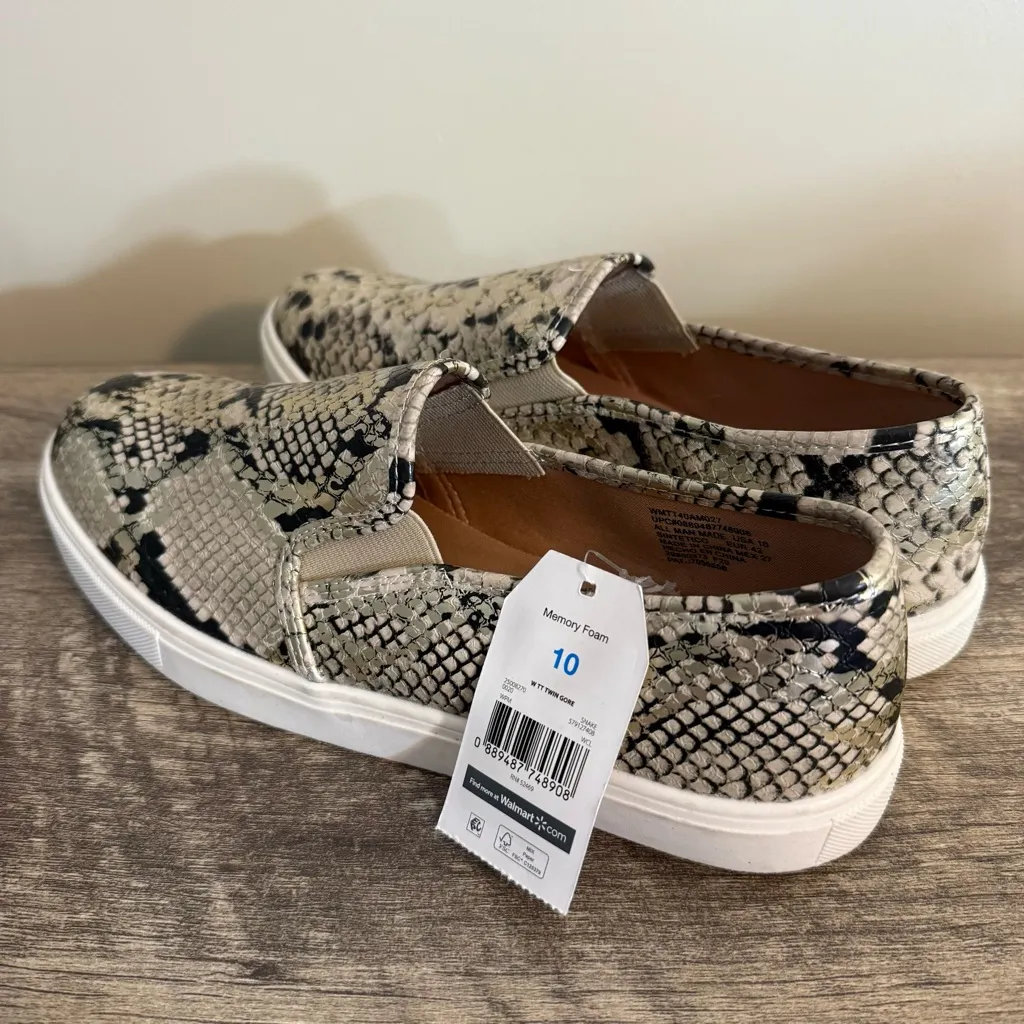 Time &Tru Reptile Snake Print Slip On Shoes Women’s Size 10 Memory Foam Black - Image 3
