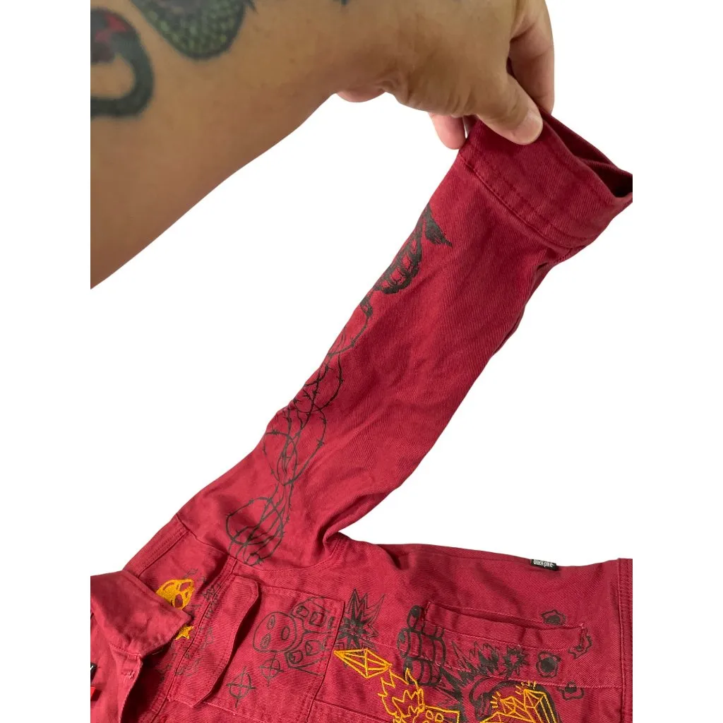 Black Pike Womens Red Denim embroided graphic jacket size M SKU 9178 Size M - Image 8