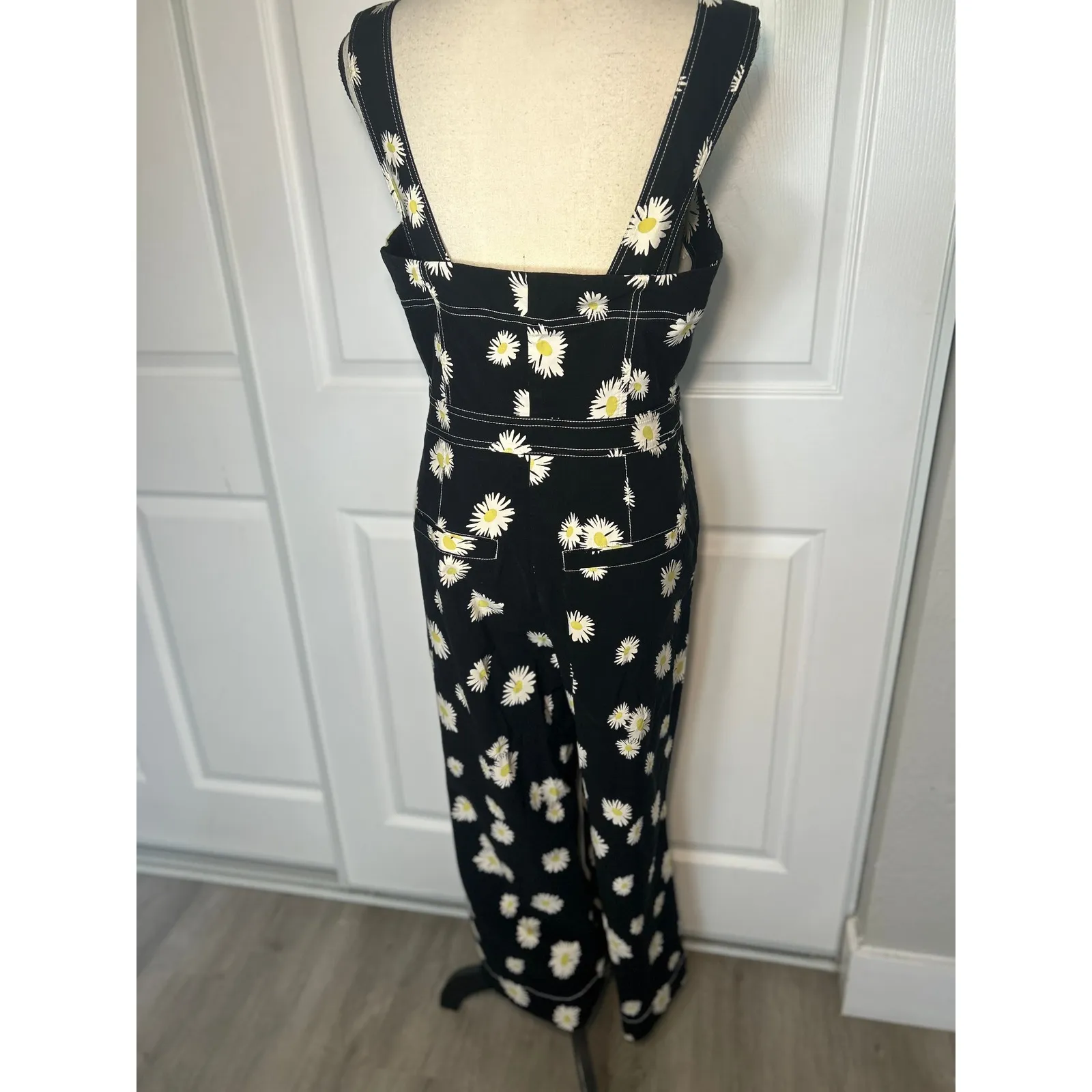 Maeve The Portside Colette Black Daisy Wide Leg Jumpsuit Button Front Size 12P - Image 5