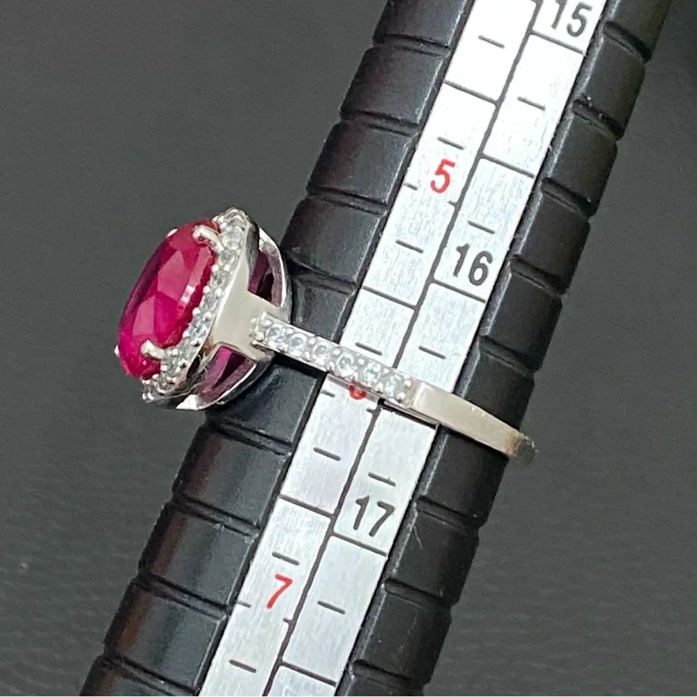 925 Sterling Pink Sapphire CZ Rhinestones Ring Size 6 - Image 9
