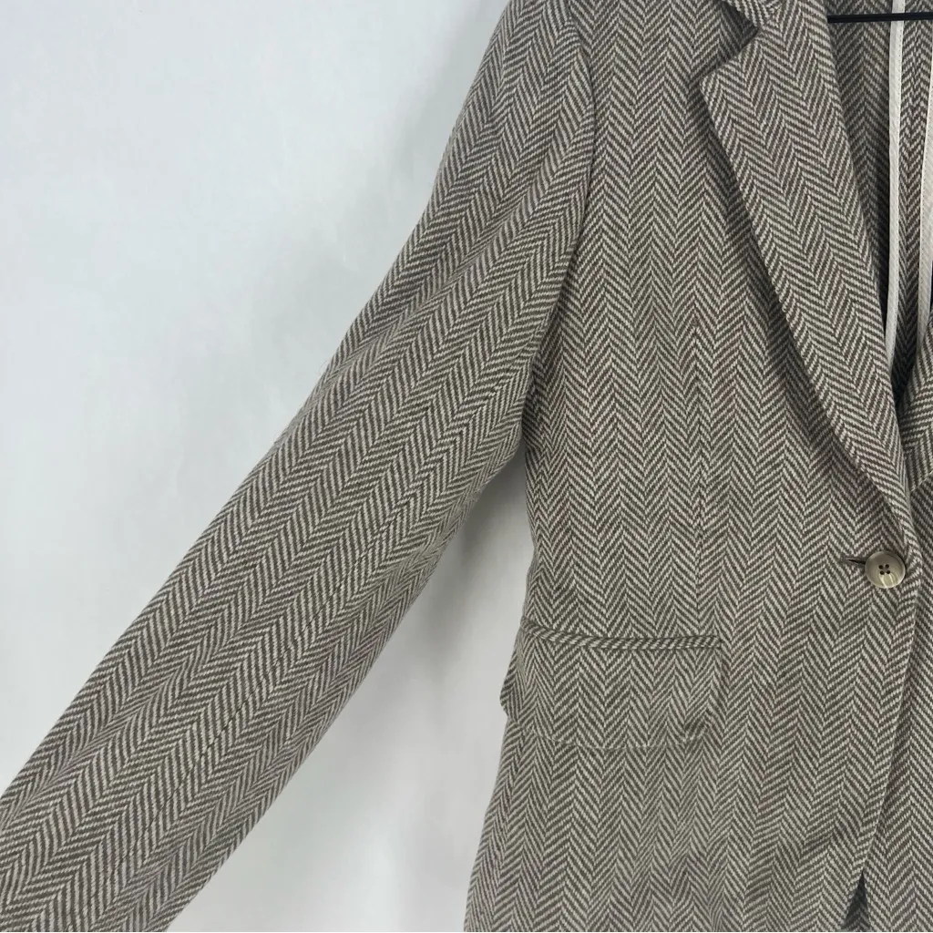 Massimo Dutti Women's Wool‎ Blend Herringbone 1 Button Blazer Tan White Size 6 - Image 5