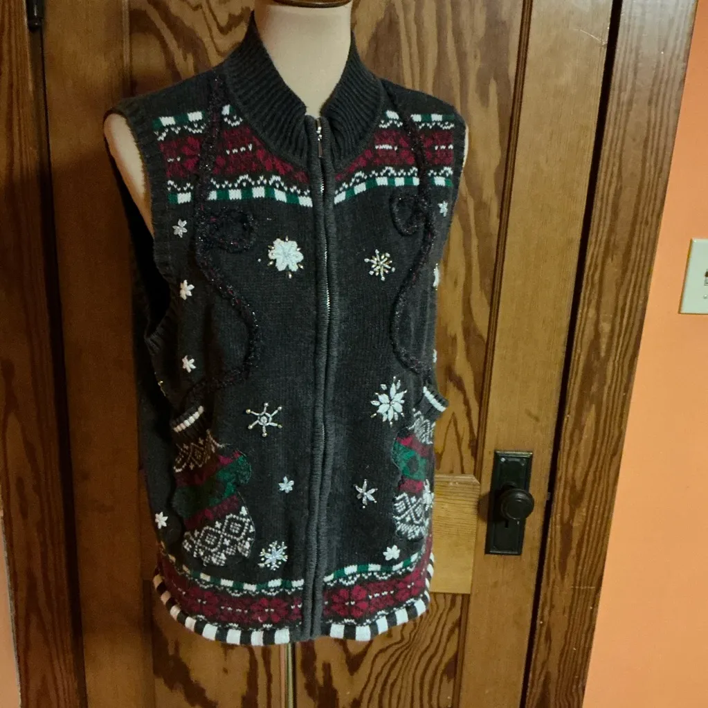Vtg Y2K unique mitten pockets holiday sweater vest Size M - Image 11