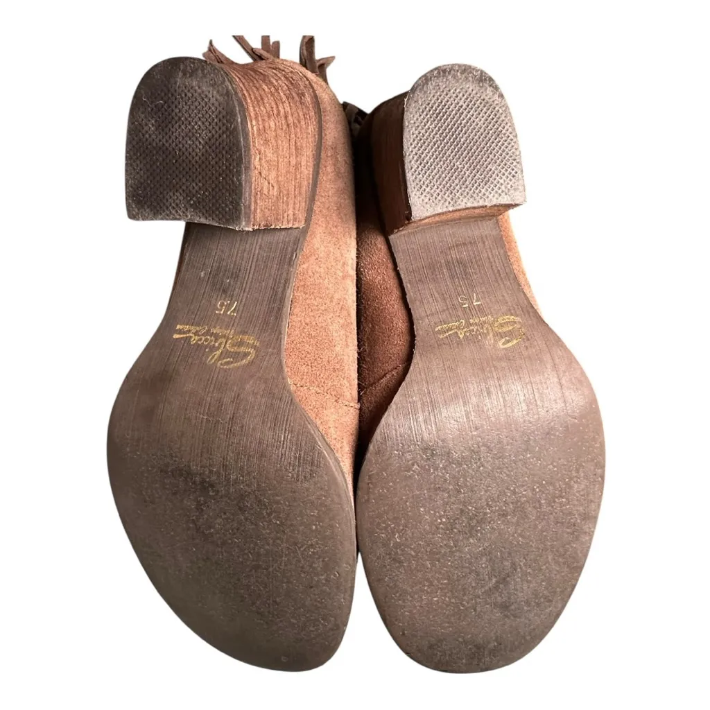 Sbicca Leather Fringe Western Booties Tan Suede Lined Pull-On Boot Size 7.5 - Image 9