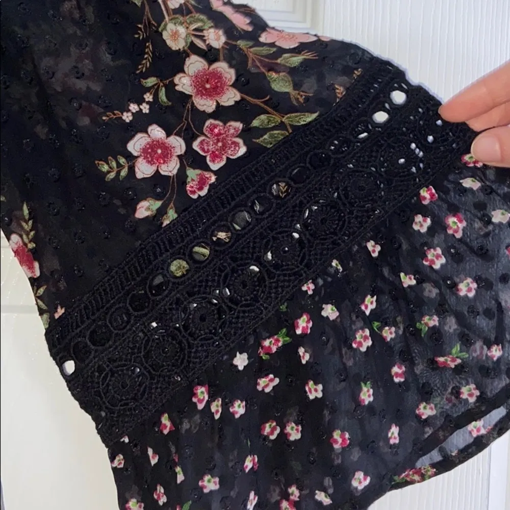 Maeve V Neck Floral Bell Sleeve Black Blouse - Image 3