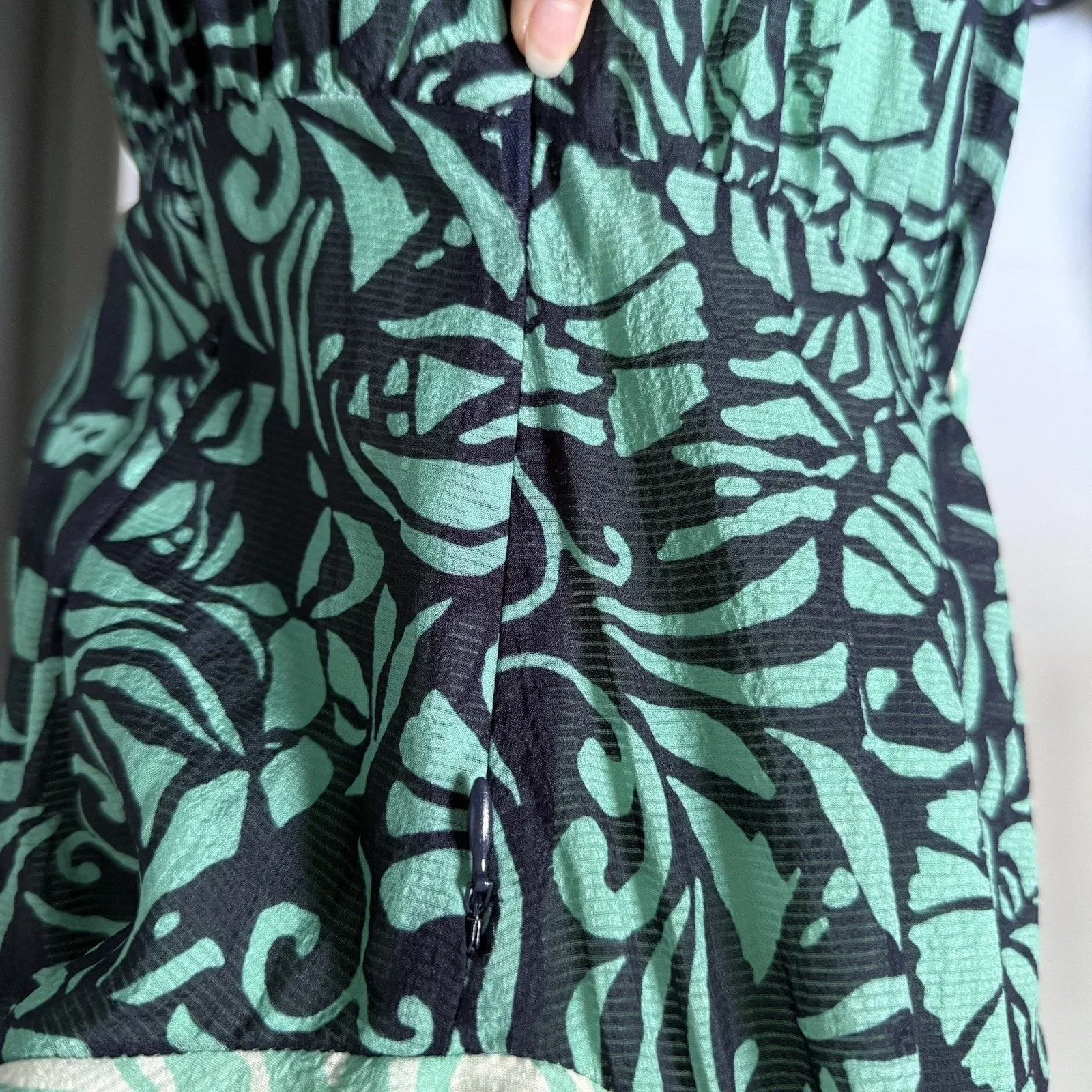 Tanya Taylor Green Floral Silk Wrap Midi Dress Womens 12 Sheer Sleeves Tie Boho - Image 11