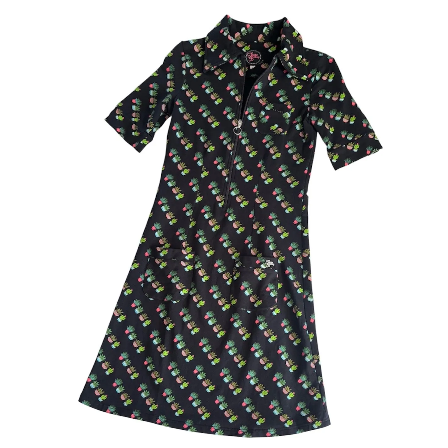 Tante Betsy Black & Green Potted Plants Pin Up Dress Womens Small - Image 3