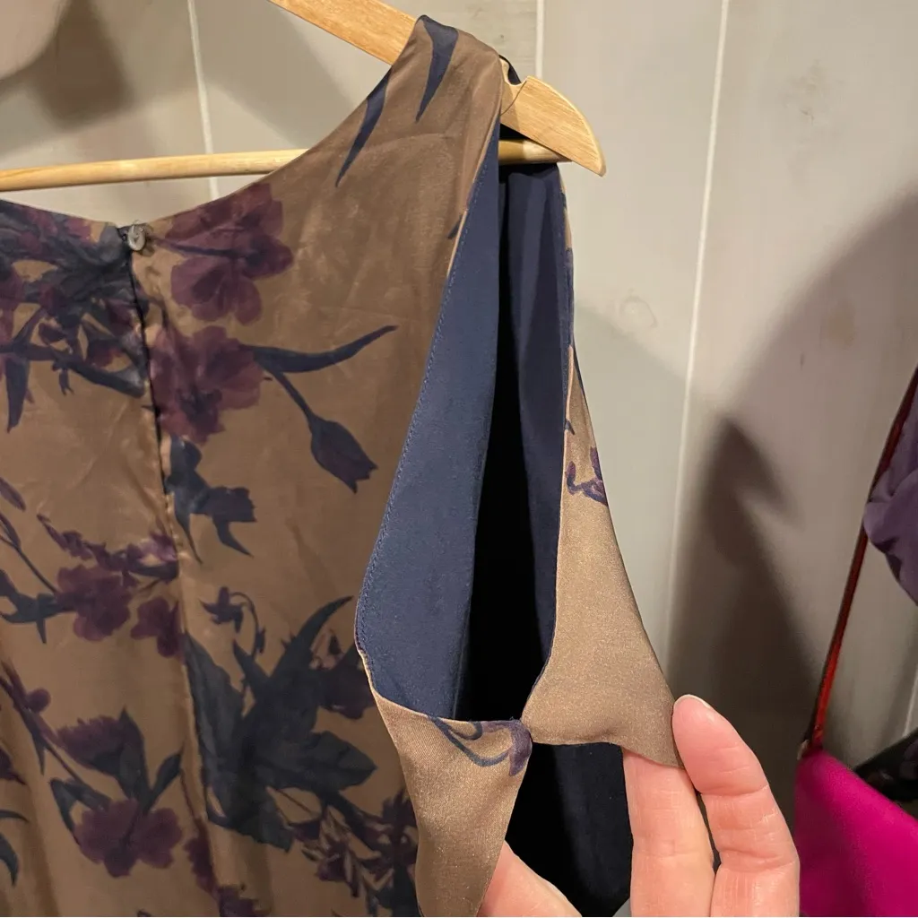 Beautiful olive plum floral silk cold shoulder mini dress Armour Vert whimsigoth Green Size XS - Image 9