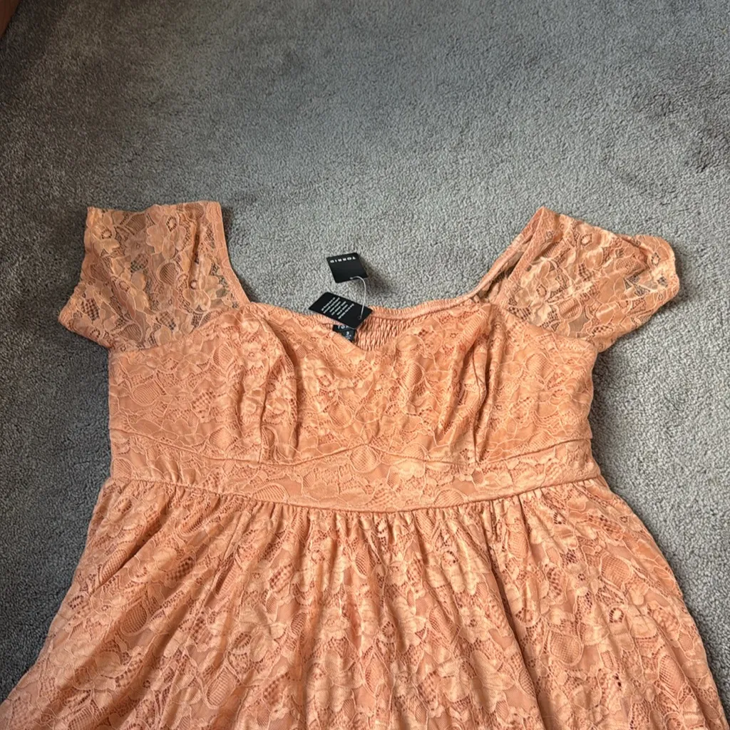Torrid Peach Bloom Midi Lace Off Shoulder Skater Dress SIZE 3X - Image 4