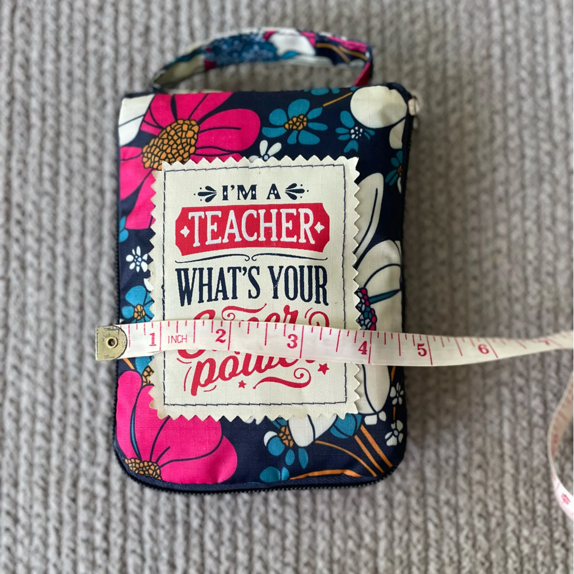 Teacher Navy Pink Floral Packable Ripstop Nylon Tote Bag Blue - Image 5