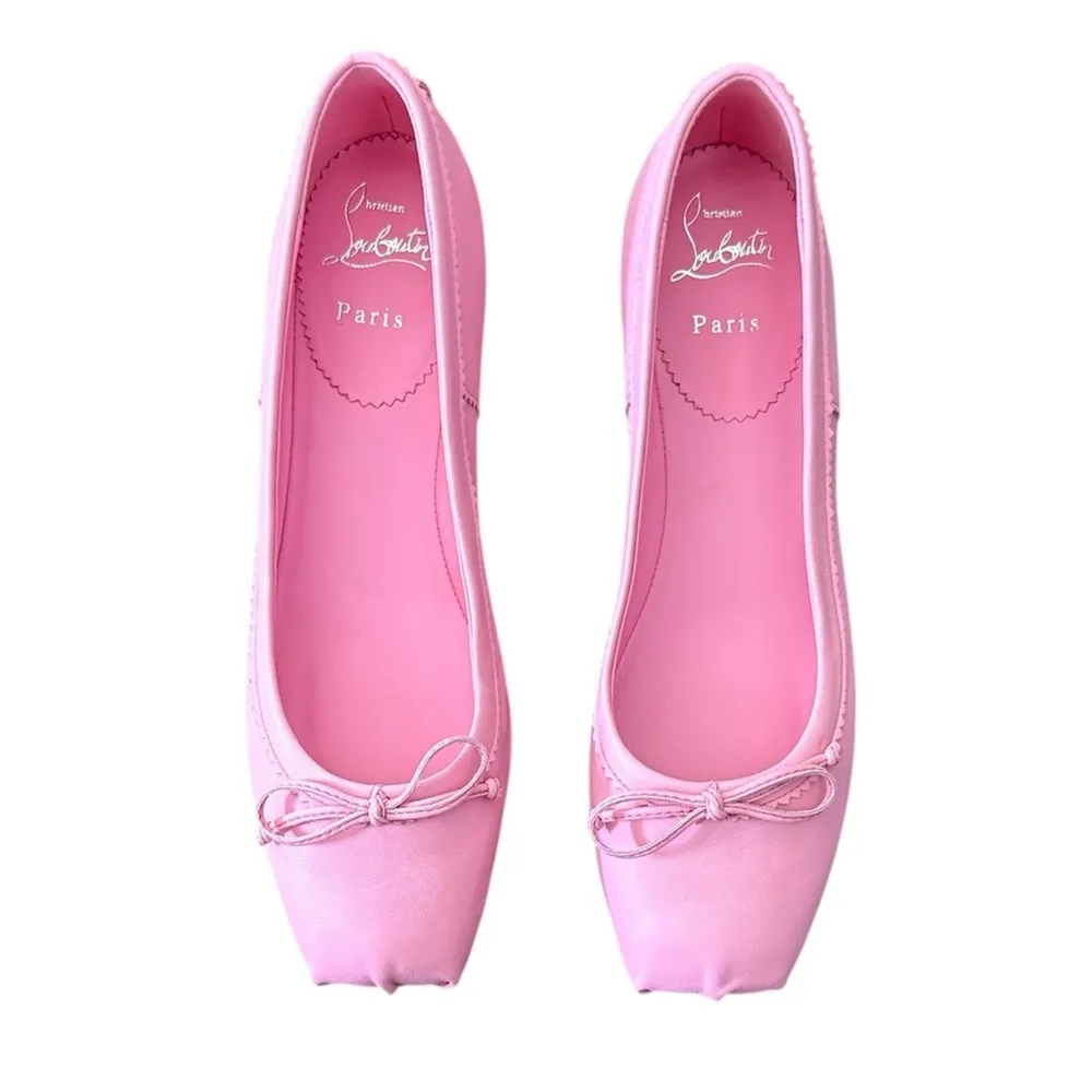 NEW Christian Louboutin Mamadrague Napa Bow Ballerina Flats size 39 Pink - Image 2