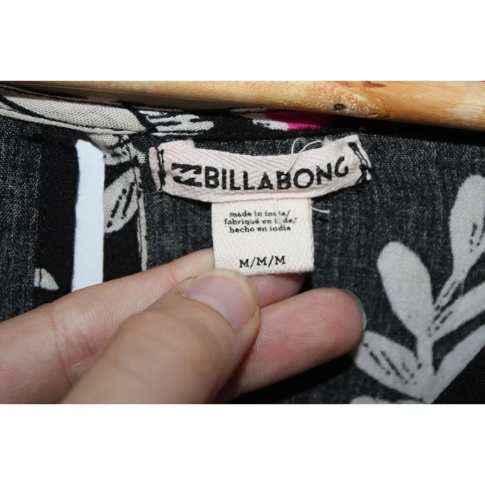 NWOT Billabong Black Red Floral Long Sleeve V-Neck Tie Waist Maxi Dress Size M - Image 3