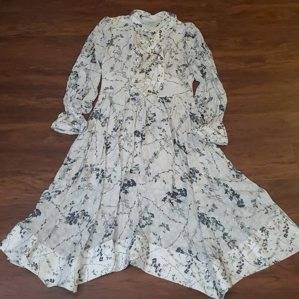 All Saints Gray Chic Edgy Feminine Boho Moto Alisa Freya Floral Silk Midi 8 - Image 2