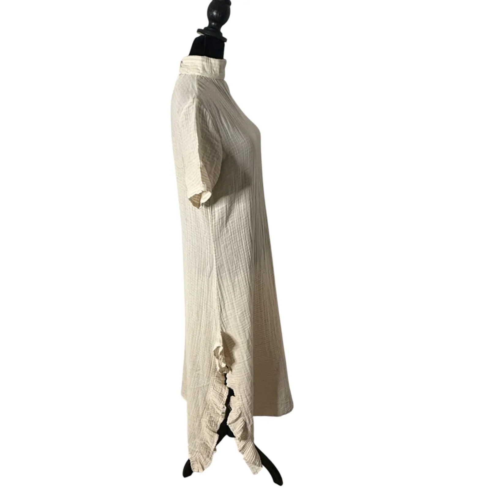 ANZA Organic Gauze Cotton‎ Beach Dress Womens S Ruffles Open Back Cover Up BOHO Tan - Image 9