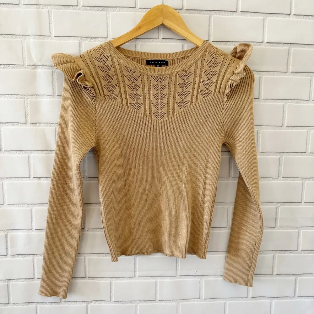 Haute Monde ribbed ruffle sleeve sweater Size M - Image 2