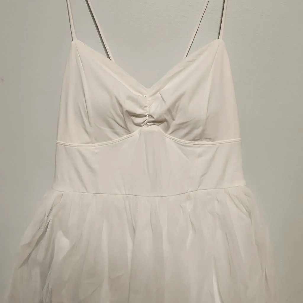 NWT Halara V Neck Ruched Lace Up Contrast Mesh Midi Casual Dress L White - Image 6