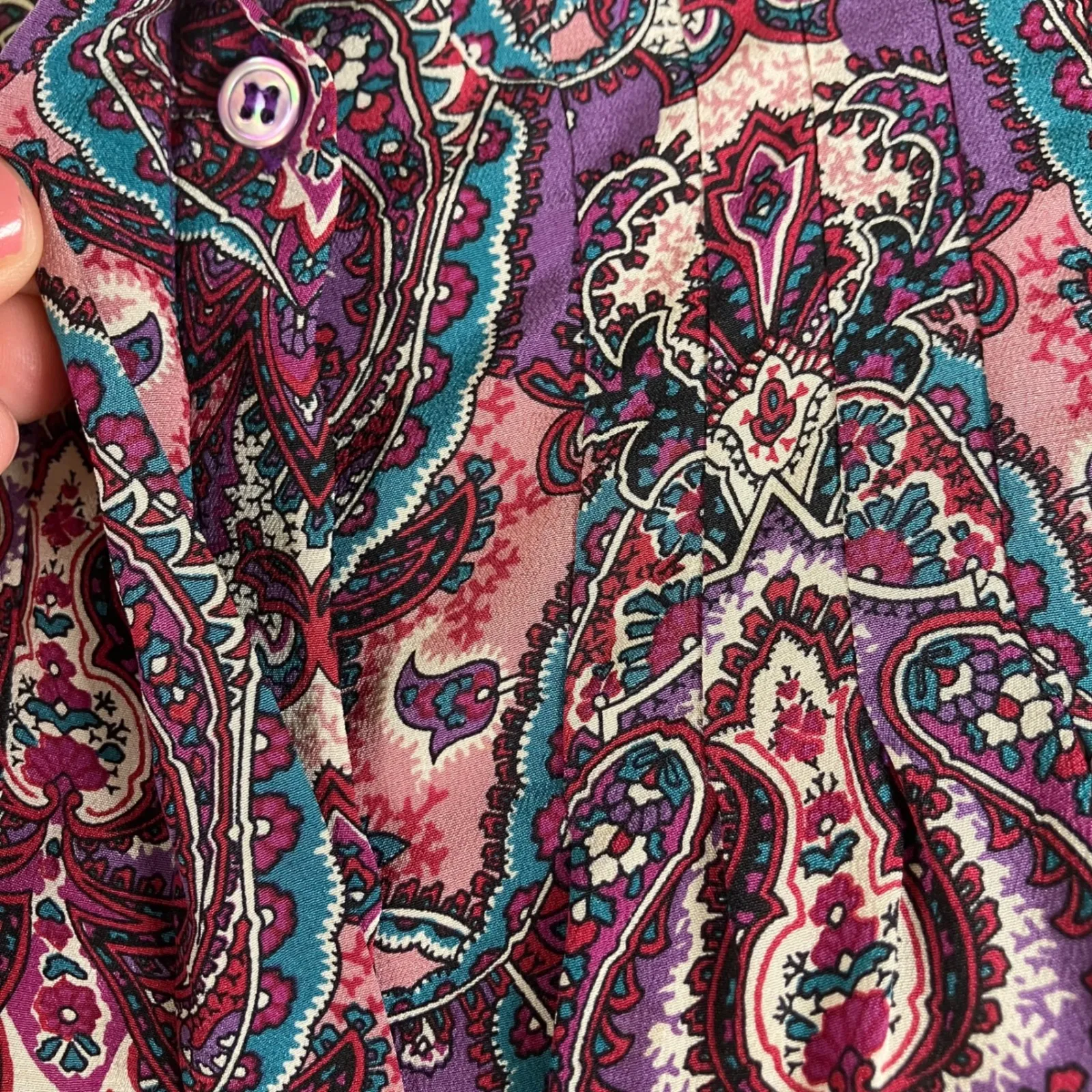 Cesarani Vintage Silk Paisley Print Long Sleeve Blouse Top Women's Size 14‎ Purple - Image 8