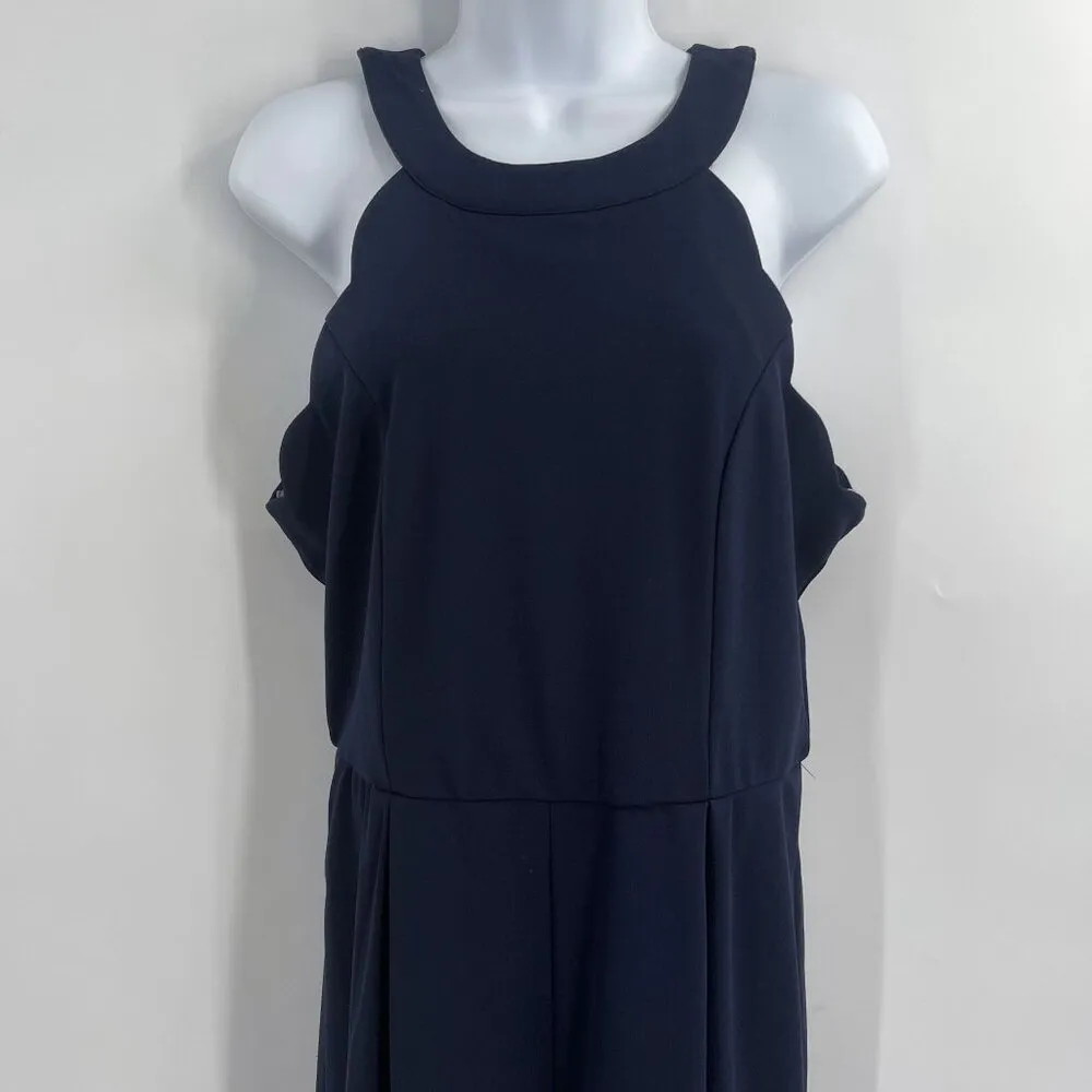 Scalloped Halter Neck Wide Leg Sleeveless Jumpsuit Romper Trixxi Navy Blue XL - Image 7