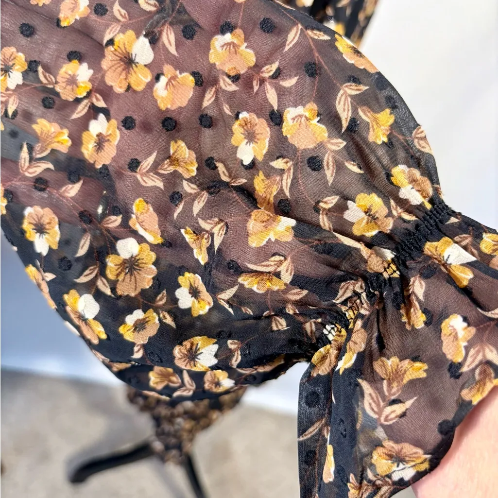 STORIA Swiss Dot Floral Corset-Inspired Ruched Long Sleeve Dress Size Large💛 - Image 8