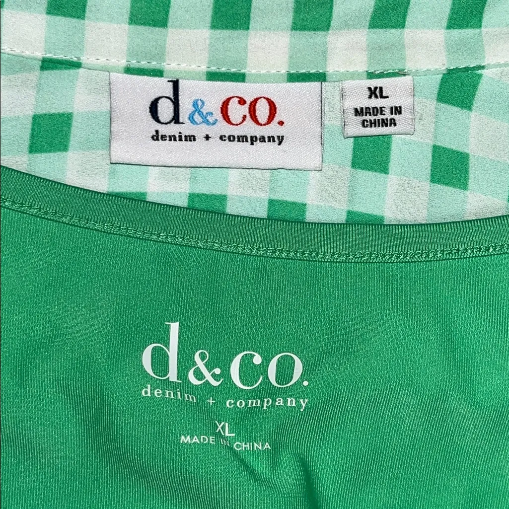 Denim & Co. Size XL Green & White Plaid Button Up Blouse & Tank Top Set - Image 6