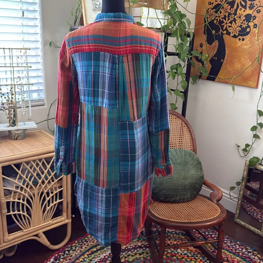 Sundance Restwell Patchwork Plaid Cotton Flannel Pullover Shirt Dress Size XS - Image 2