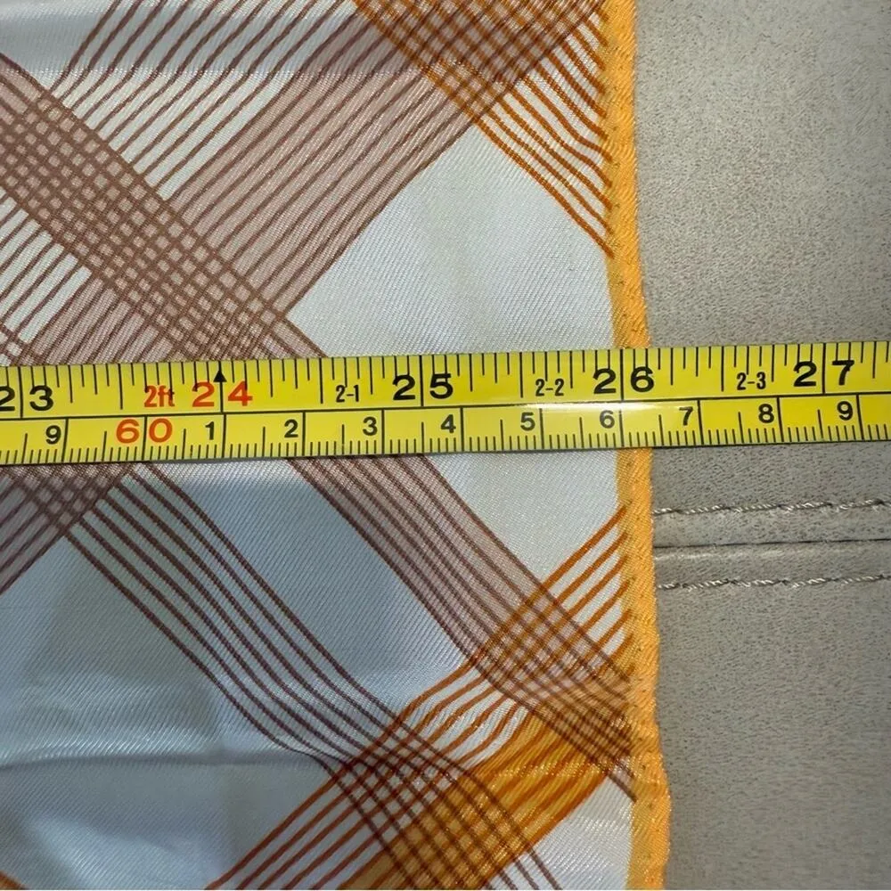 Vintage Glentex Scarf Wrap plaid yellow gold white tan brown silky acetate - Image 3
