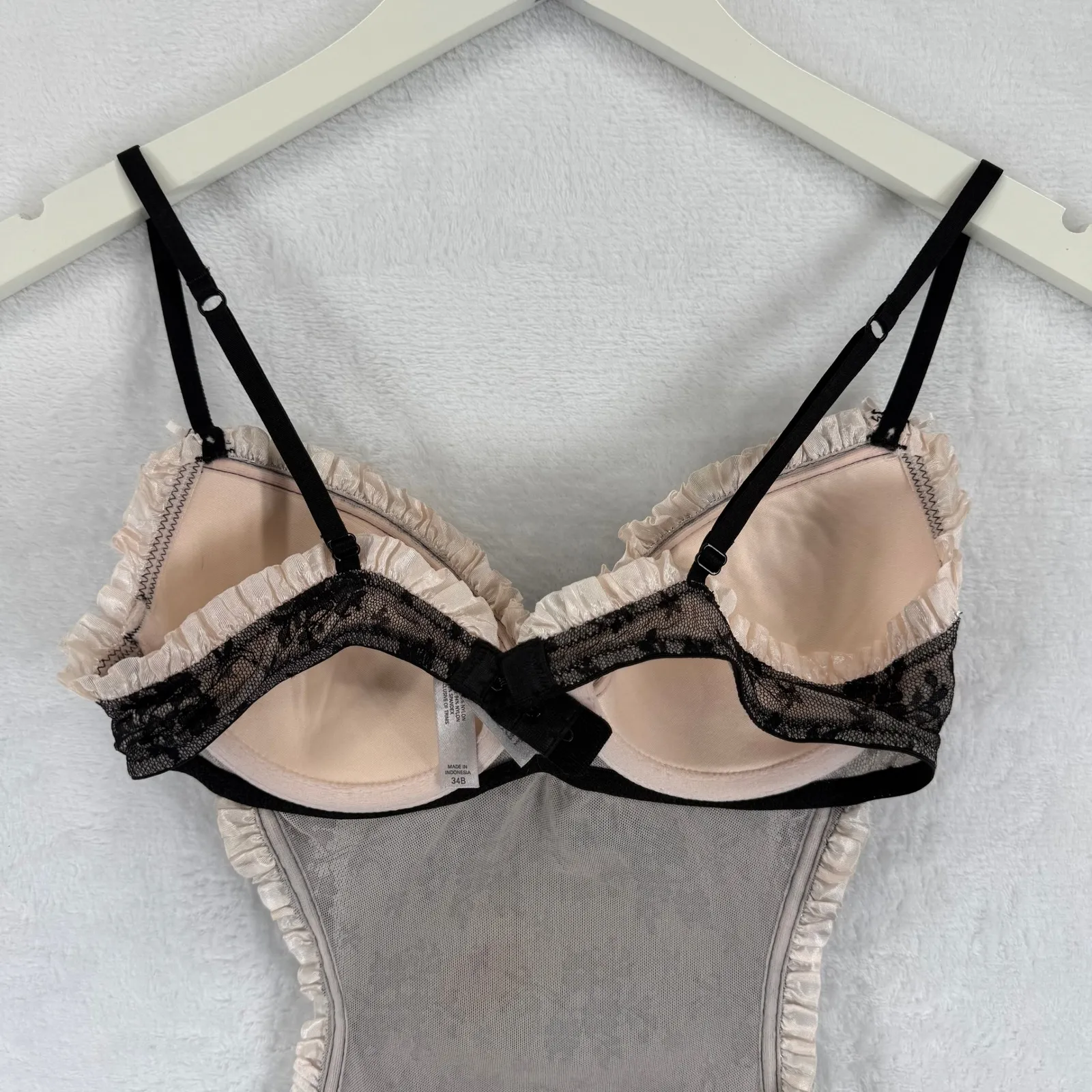 VICTORIA SECRET Teddy Lingerie Babydoll Lace Ruffle Pink Black 34B - Image 6