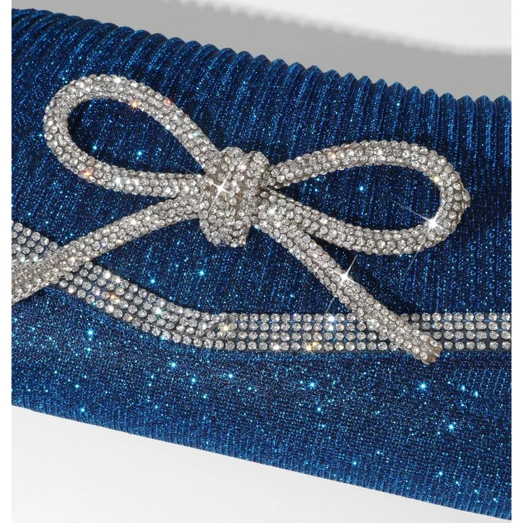 ⚡ Women's Blue Bow Sparkly Glitter Evening Rhinestone Party Prom Clutch Bag - Image 8