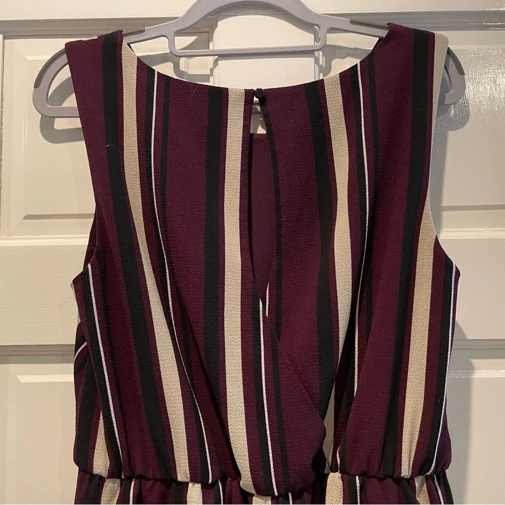 As U Wish V-Neck Tie Front Cropped Jumpsuit Purple Tan Stripe Size Large - Image 7