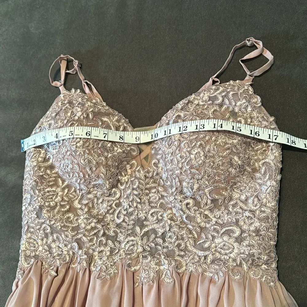 Women’s Pink Chiffon & Lace Appliqué Bridesmaid Dress Zip Up & Leg Slit Size 8 - Image 12