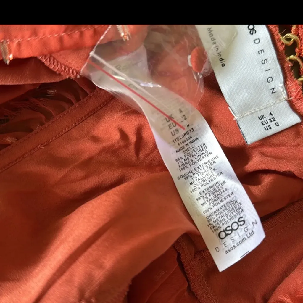 ASOS Design Ruffle Detail Mini Dress With Chain Detail in Metallic Jacquard - Image 10