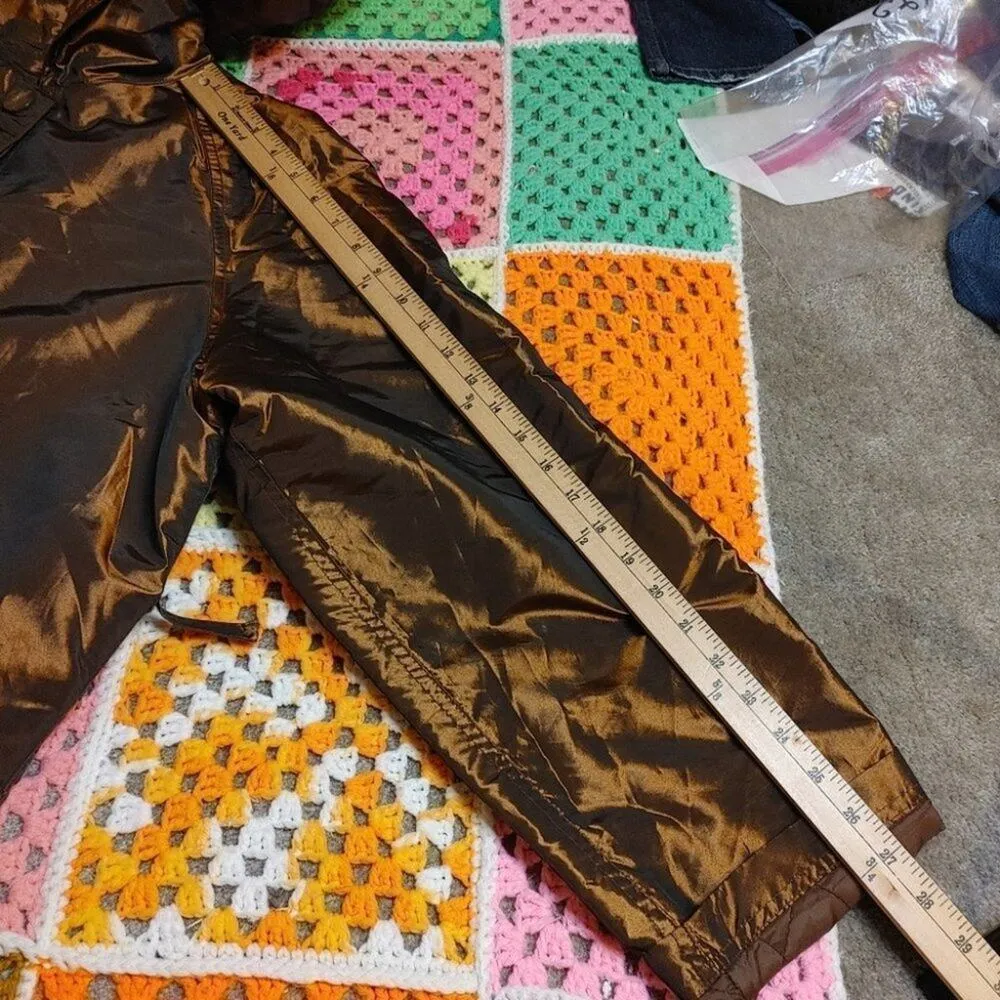 Newsport News Size 12 Bronze Shiny Long Acetate Nylon Coat Button Vintage Brown - Image 16