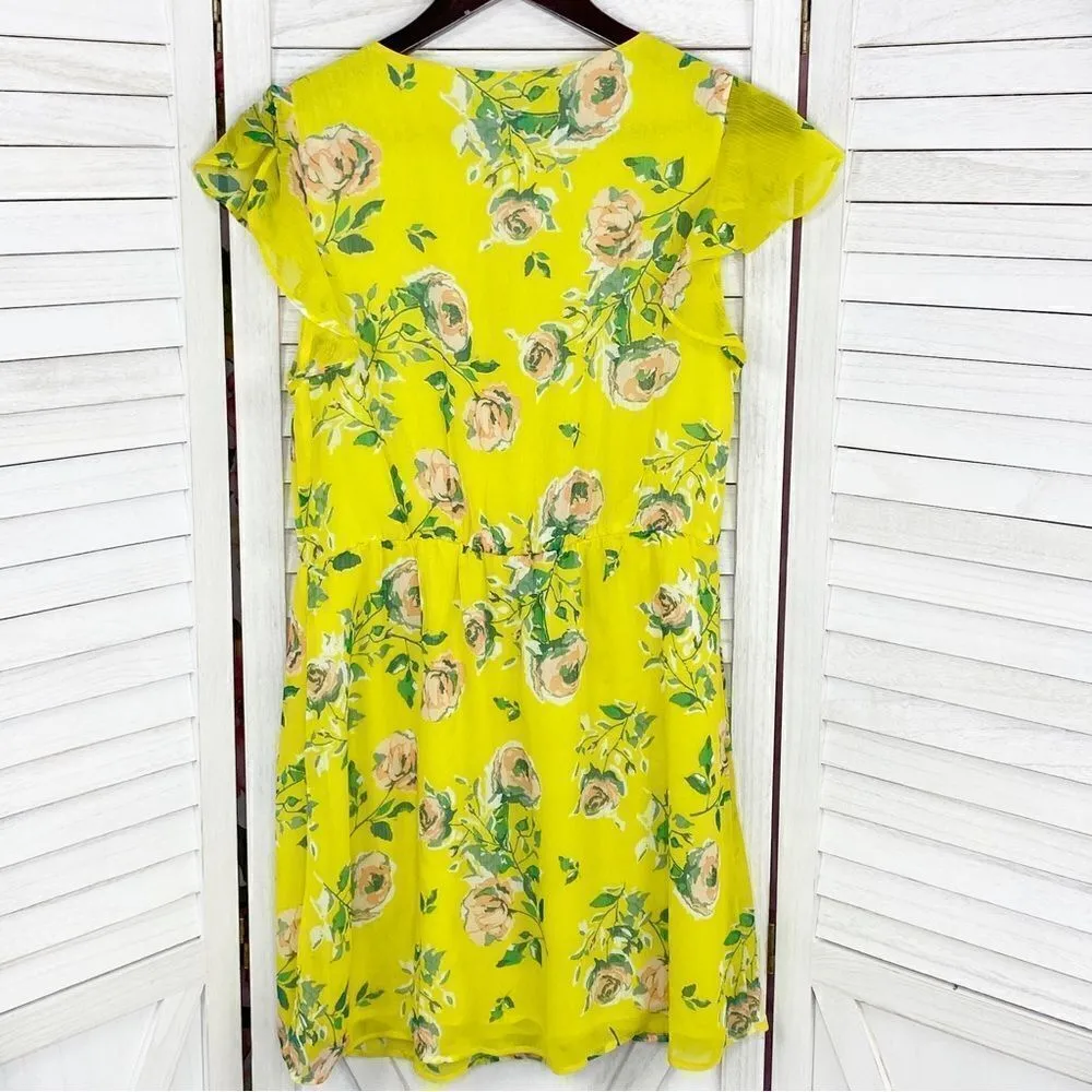 Prince & Fox Aeropostale Floral Ruffle Surplice Dress Yellow Peach Medium - Image 9