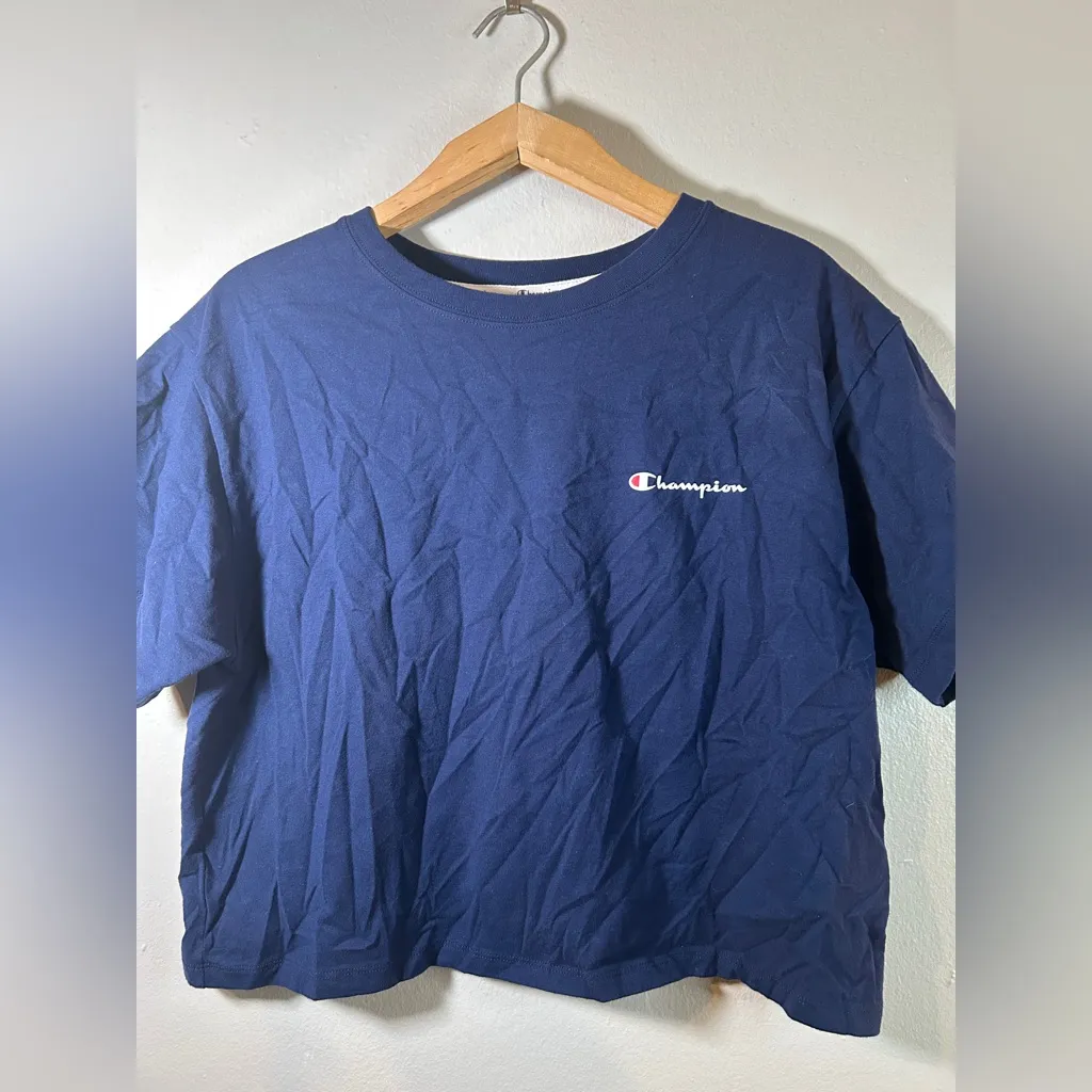 Cozy Casual Lounge Gym Workout Champion Navy Blue Sporty Soft Cropped T-shirt L - Image 3