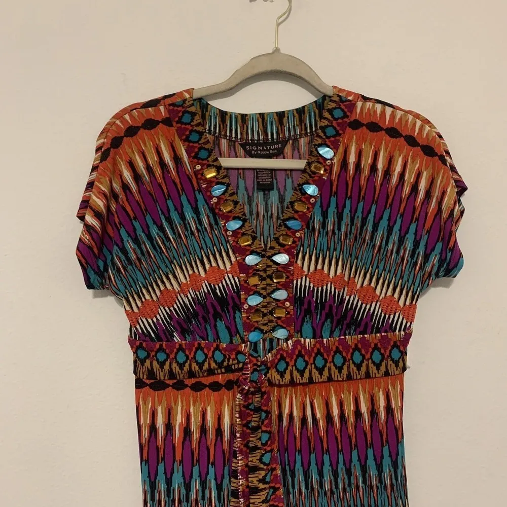 Signature by Robbie Bee Size 4 Petite 4P Multicolor Embellished Sheath Dress - Image 2