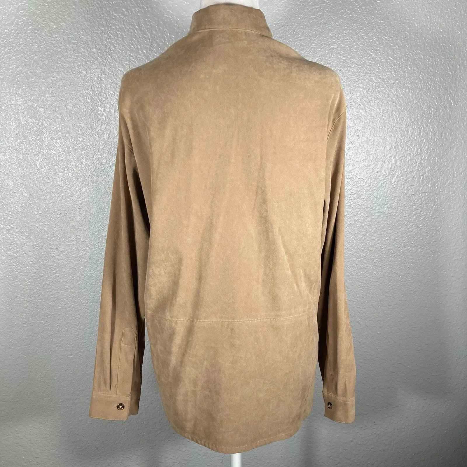 Beige Womens Shirt Jacket M Tan Microsuede Button Shacket Academia Neutral Norm Size M - Image 6