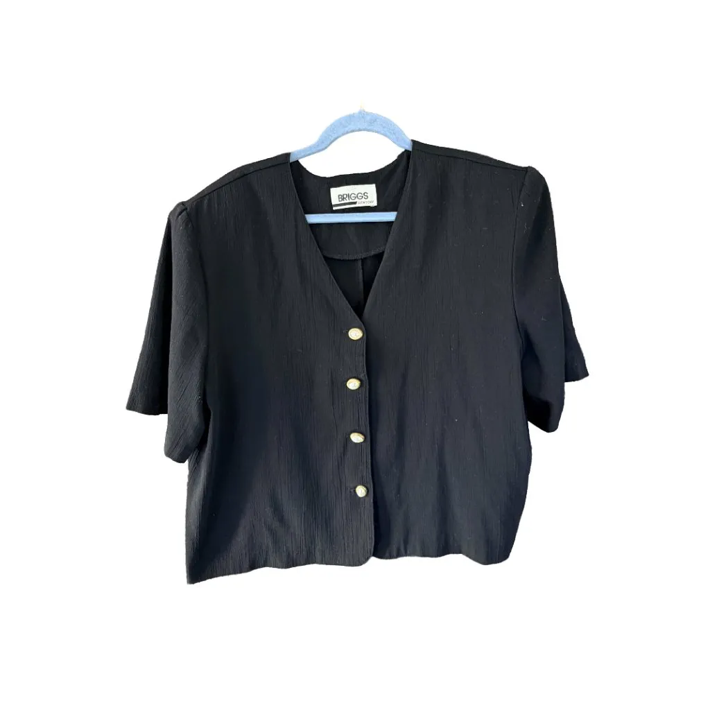 Briggs New York Vintage Black Cropped Blazer Plus Size 22 Short Sleeve 90s - Image 3
