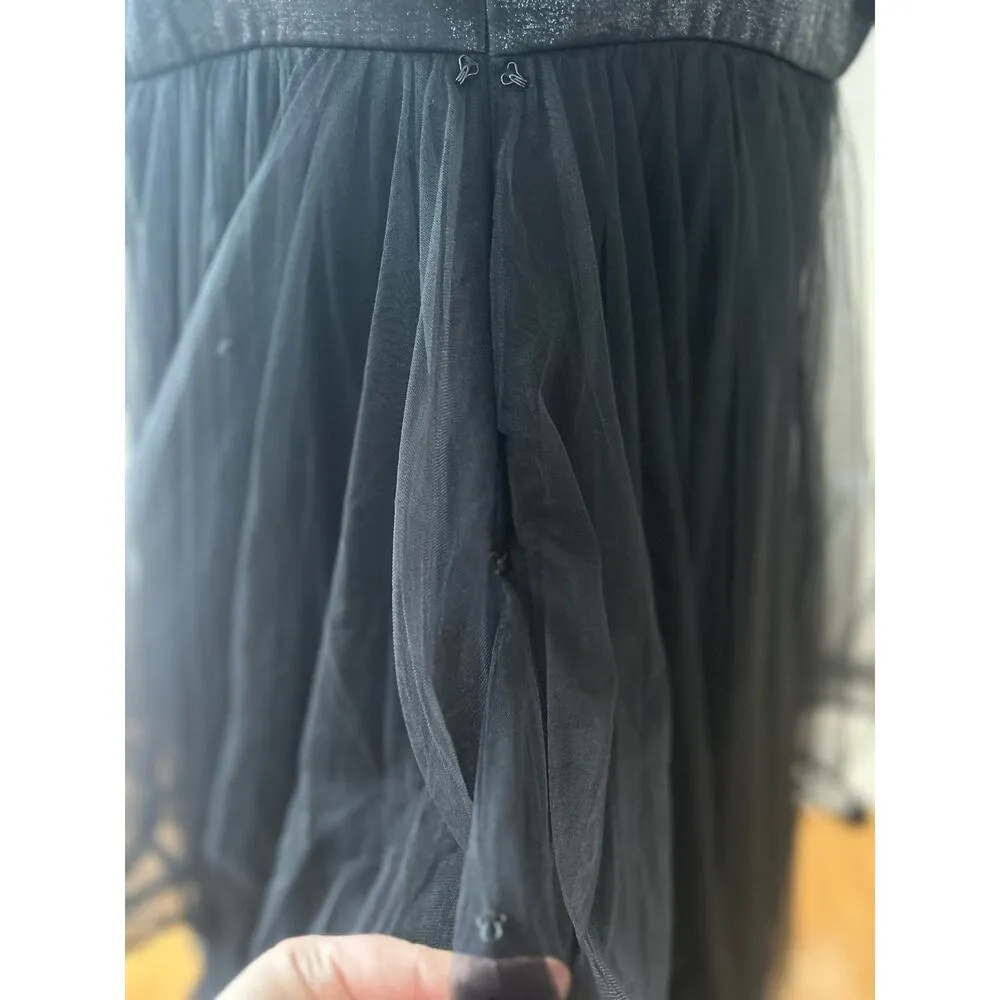 La Femme Black Shimmer A-Line Off the Shoulder Tulle Ballgown - Image 10