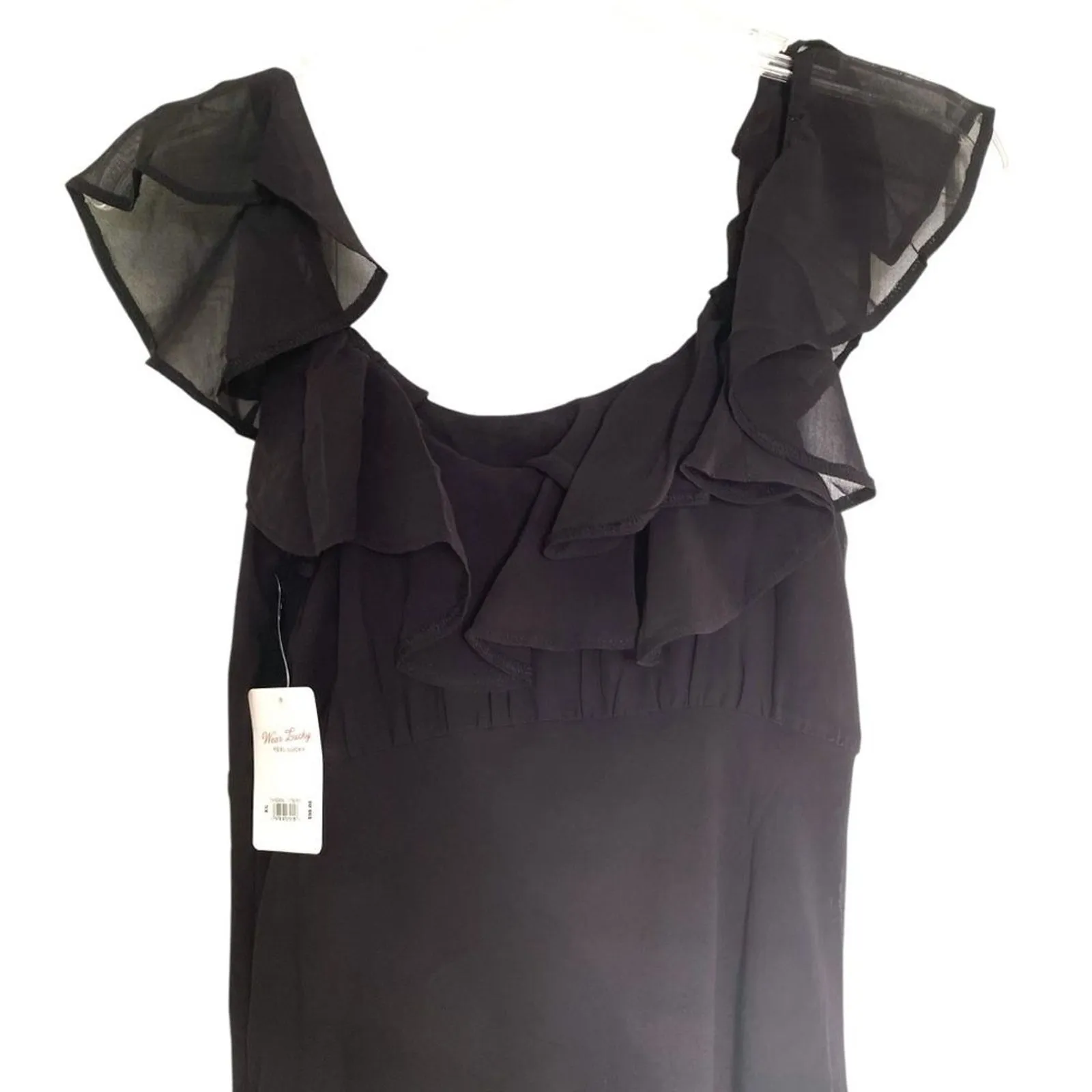Lucky Brand Black Ruffle Mini Dress Women’s XS Frill Hem - Image 3