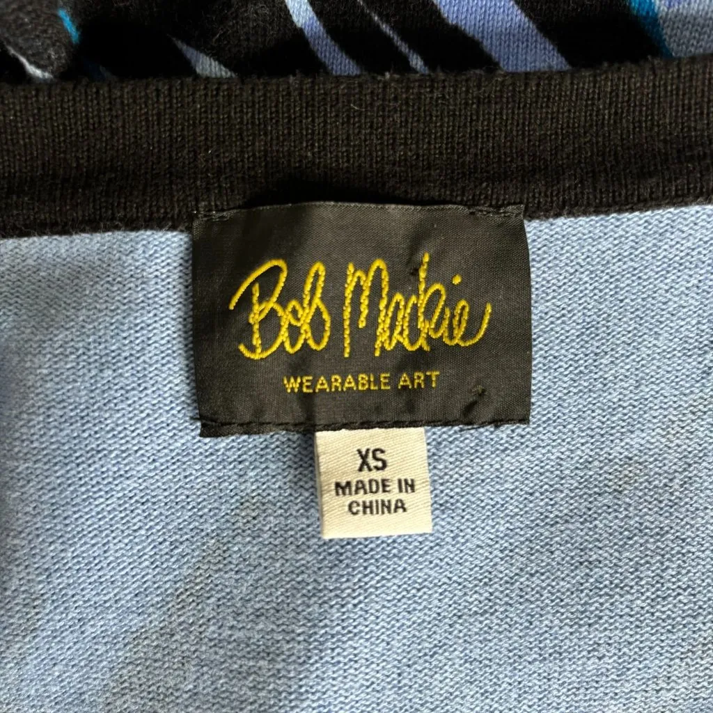 Bob Mackie Wearable Art V-Neck Cardigan Sweater XS Blue Black Cotton Abstract - Image 6