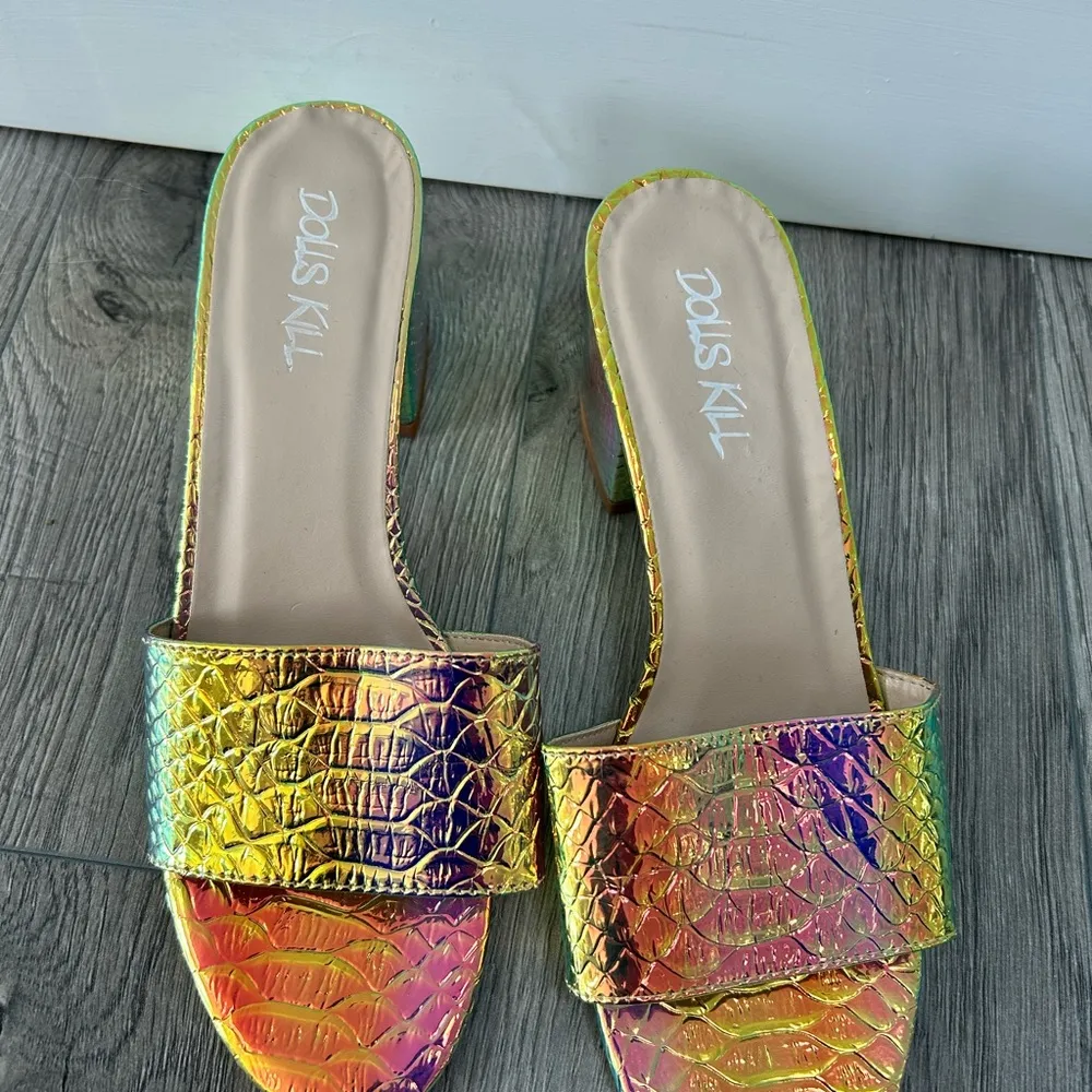 Dolls Kill prismatic poison Holo slide heels - Image 3