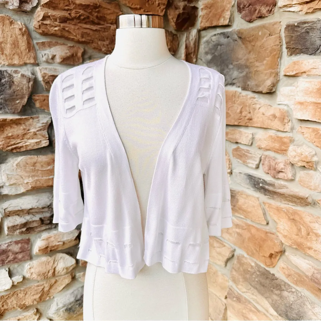 Marks & Spencer Open Front Cropped Cardigan White Size 10 - Image 6