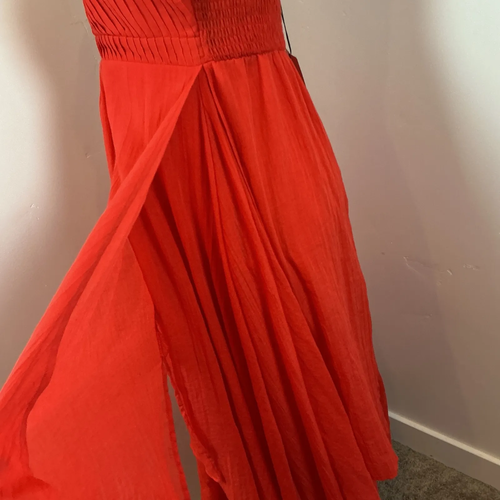 Promesa Floating Free Layered Handkerchief Red Maxi‎ Dress Spaghetti Strap Small - Image 9