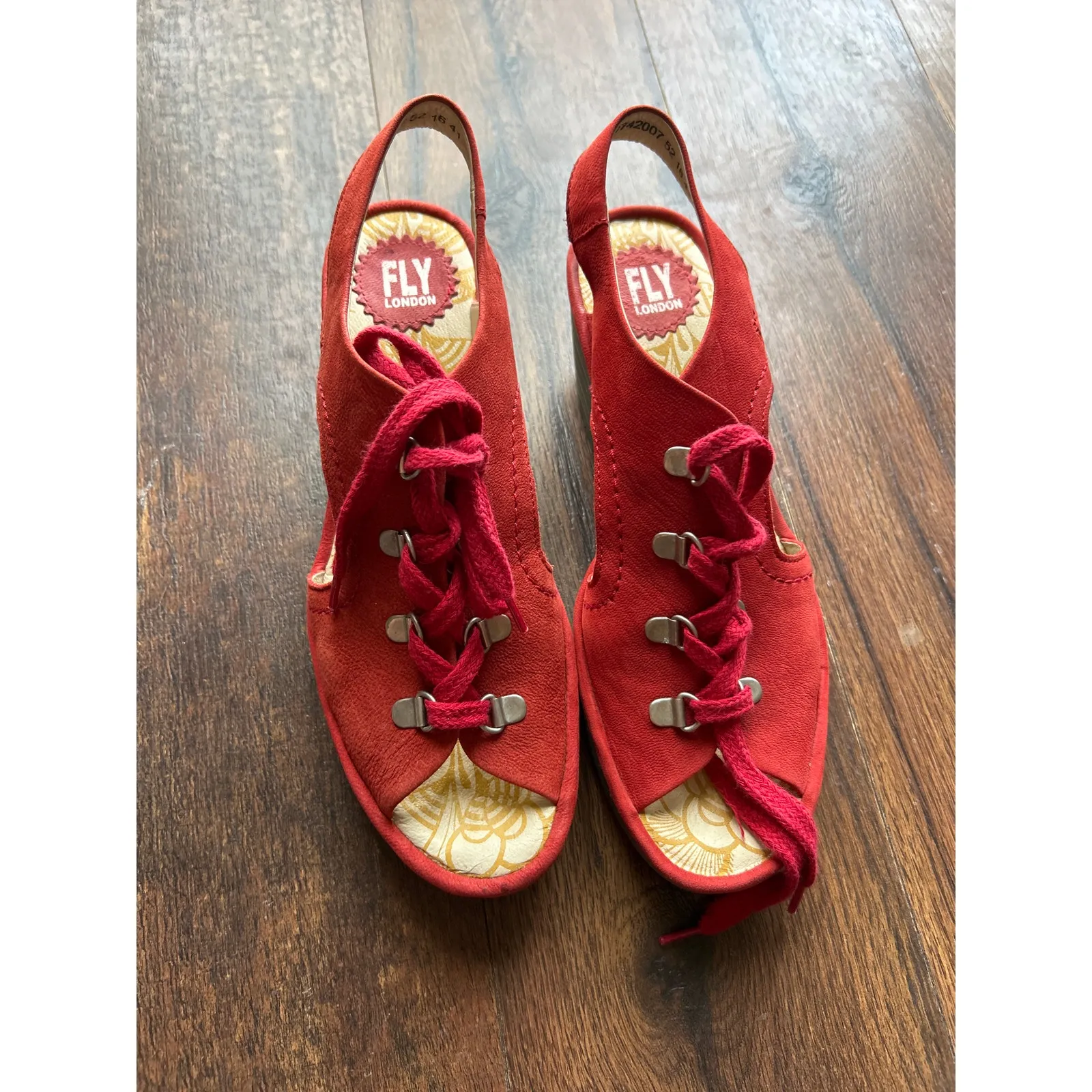 Fly London Wedge Slingback Sandals Open Toe Lace Up EU41 US 10 10.5 Ylfa Nubuck - Image 2