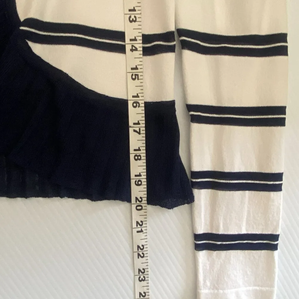 Boston Proper Ivory Ruffled Nautical Ruffle Edge Striped Cardigan Sweater Size S - Image 10