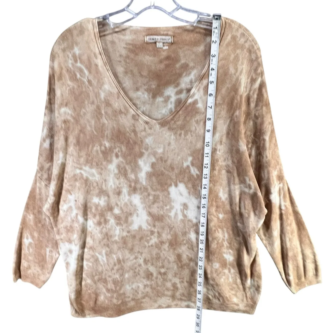 Tempo Paris Sweater Womens S/M Cream Brown Natural Tie Dye Relaxed Boho Chic - Image 9