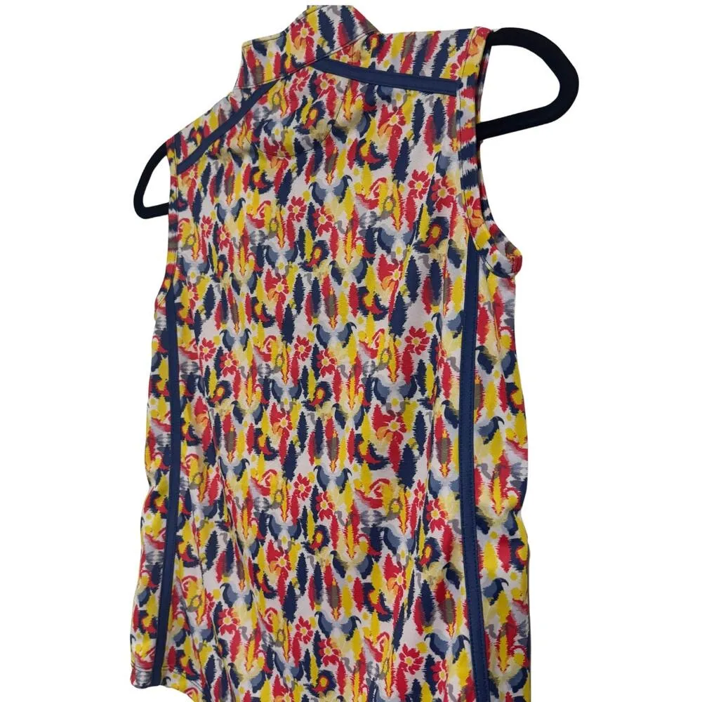 FRINGE Sleeveless Stand Up Collar Knit Golf Top Primrose Yellow Floral NWT XS - Image 5