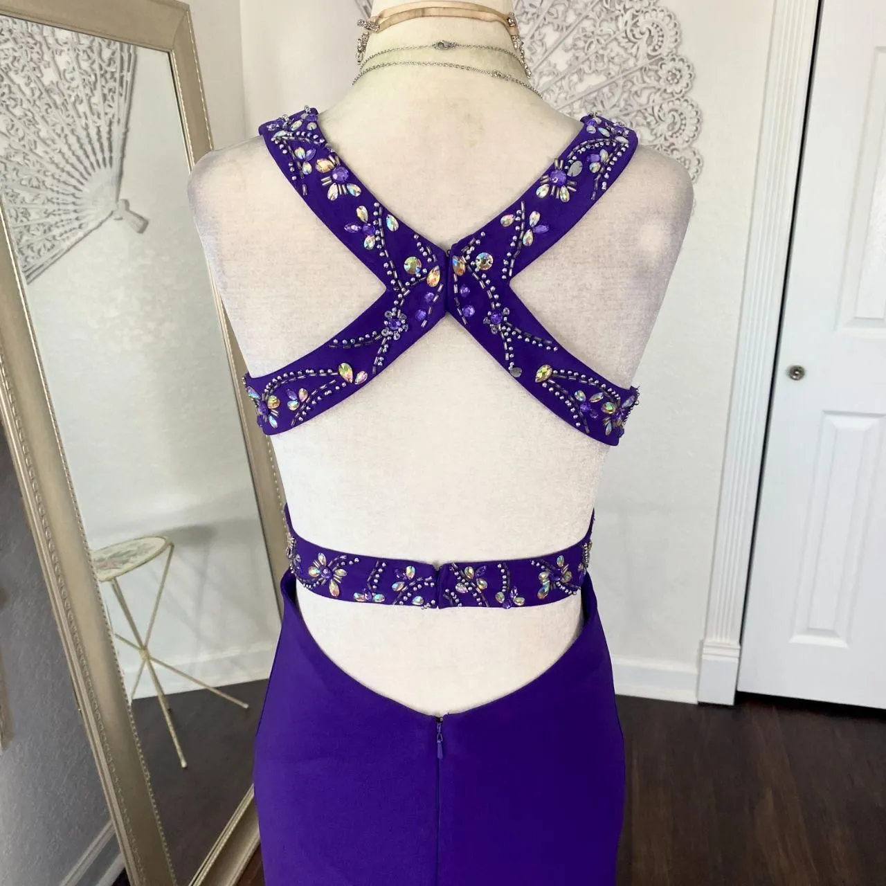 Jump Early 2000's Purple Iridescent Rhinestone Fairy Beaded Prom Formal Dress S - Image 6