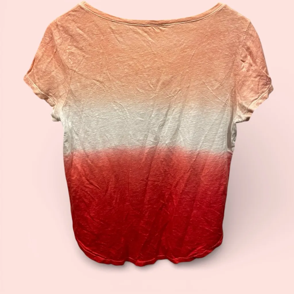 Cute ombre starburst sun goddess linen flowy top short sleeve Pure Collection Orange Size M - Image 3